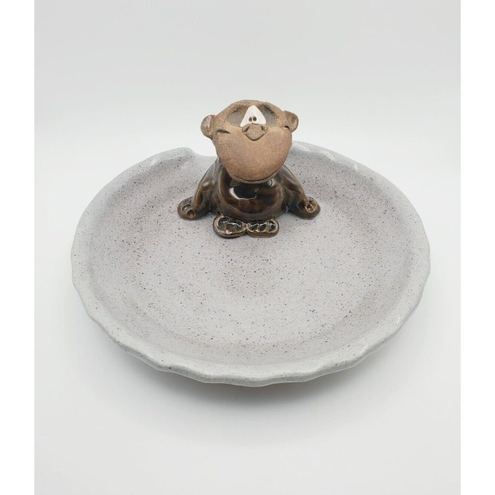 Artisan Pottery Monkey Trinket Dish Ceramic Animal Artist Signed Art Pottery
